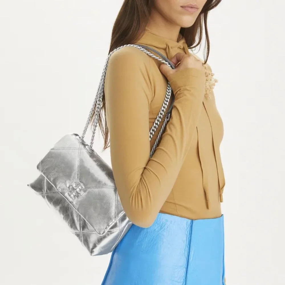 TORY BURCH Small Kira Diamond Quilt Metallic Leather Convertible Shoulder Bag